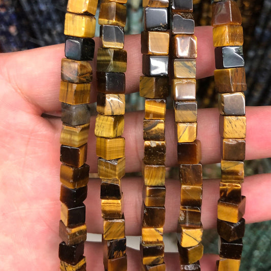 Yellow Tiger Eye Cube Beads Natural Gemstone Beads 4mm 6mm 15''