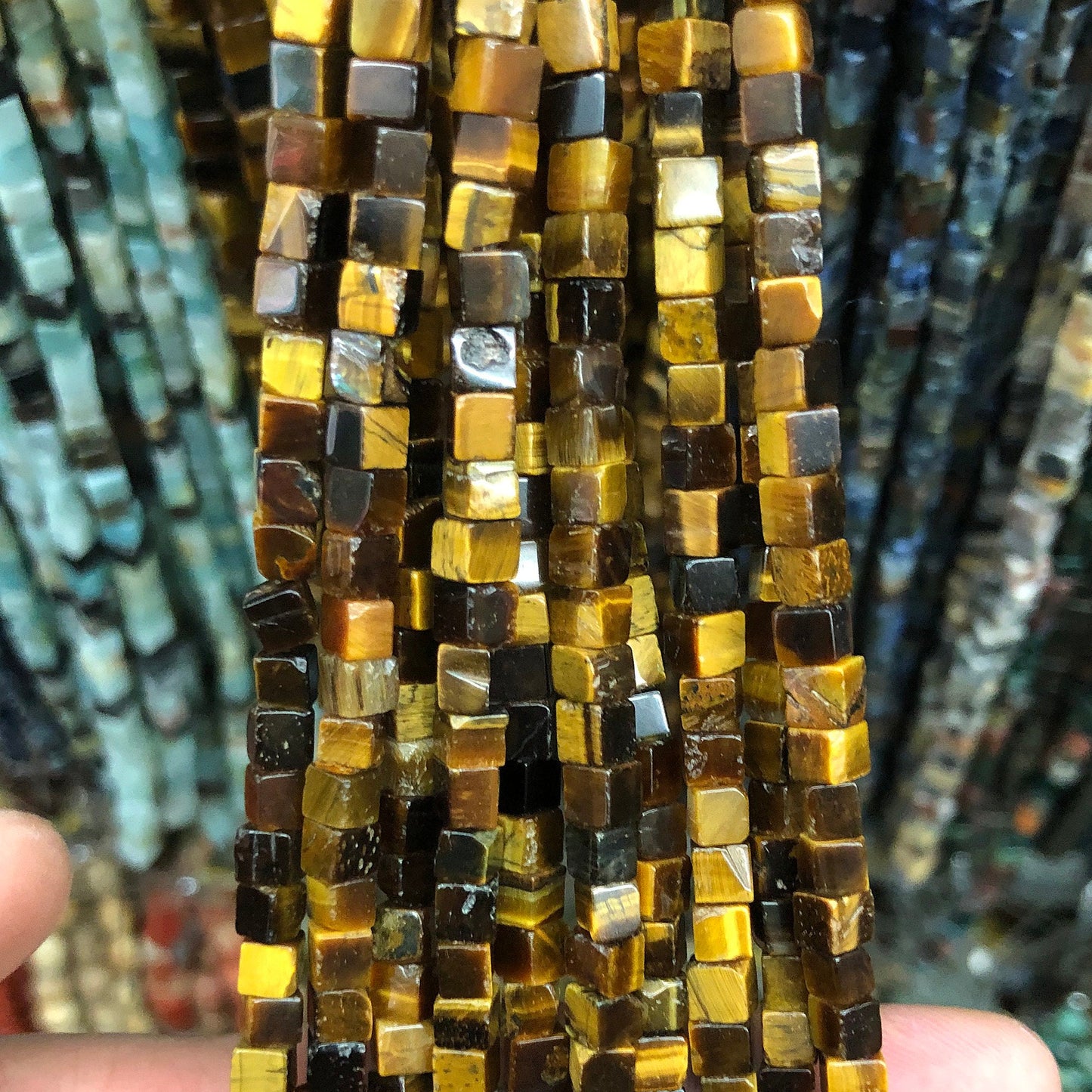 Yellow Tiger Eye Cube Beads Natural Gemstone Beads 4mm 6mm 15''