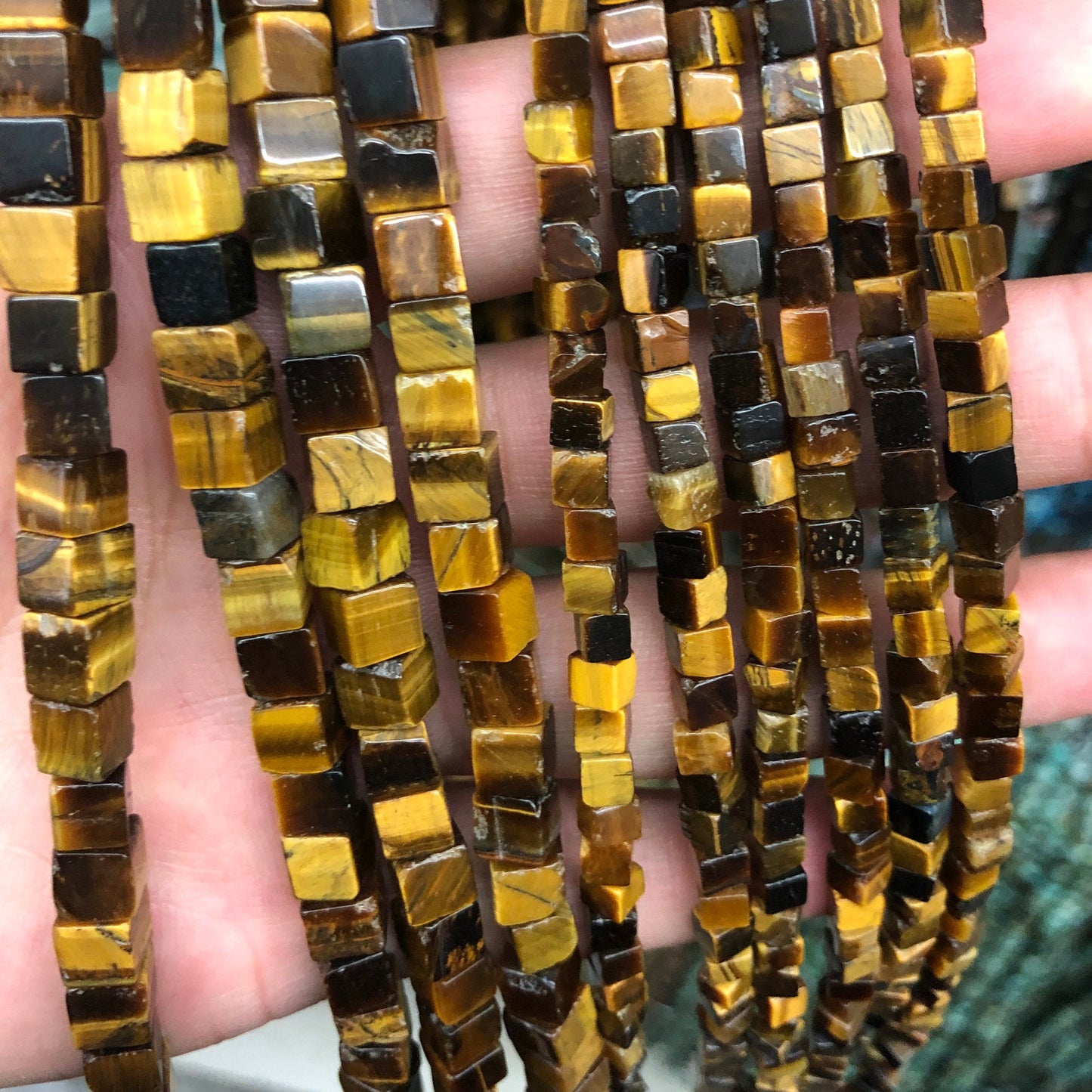 Yellow Tiger Eye Cube Beads Natural Gemstone Beads 4mm 6mm 15''