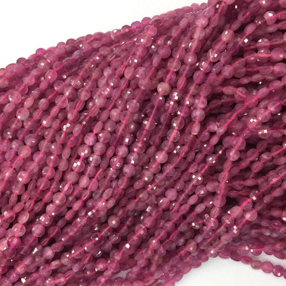 Pink Tourmaline Coin Faceted Beads Natural Gemstone Beads 4mm 15''