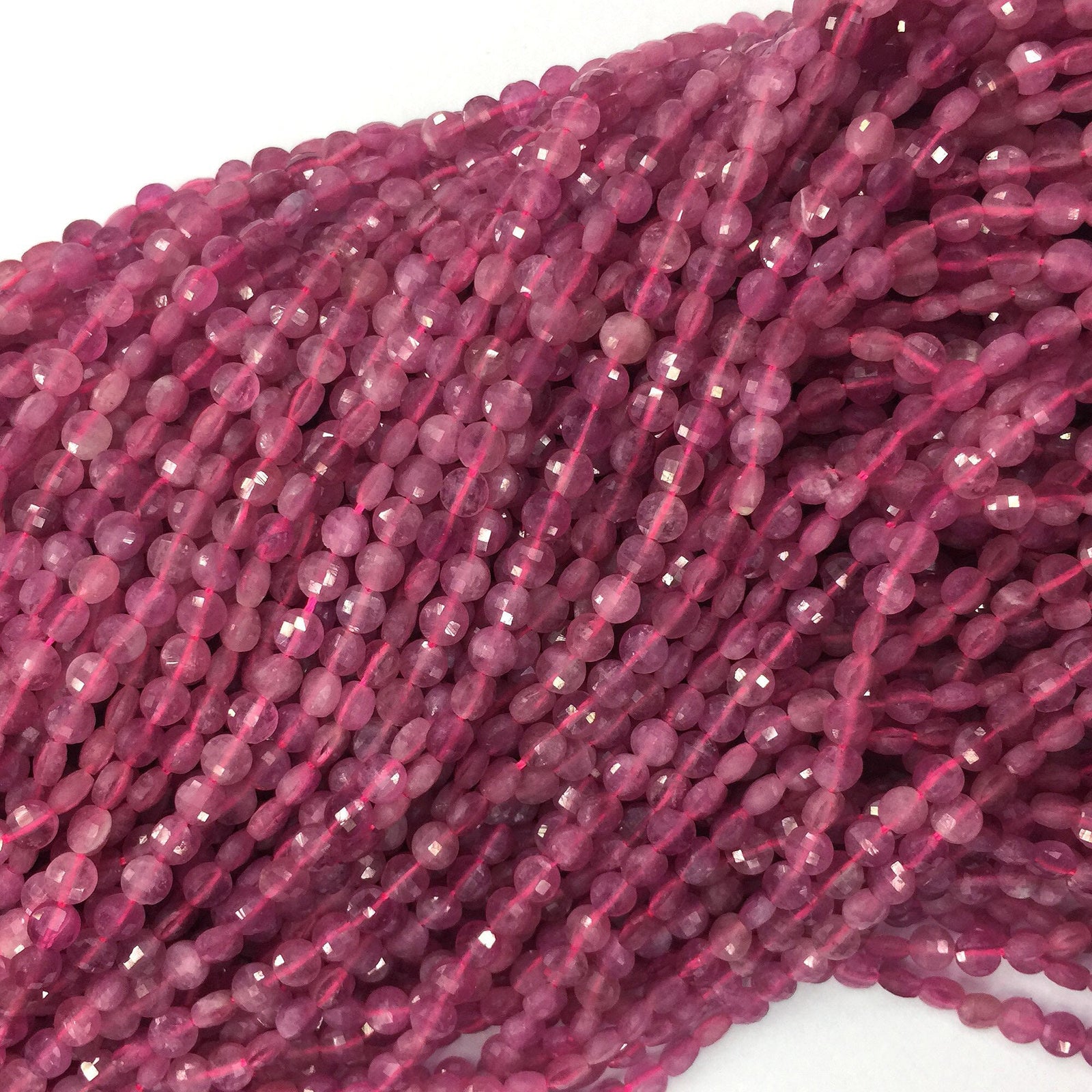 Pink turmalin mønt facetterede perler Naturlige ædelstensperler 4 mm 15''