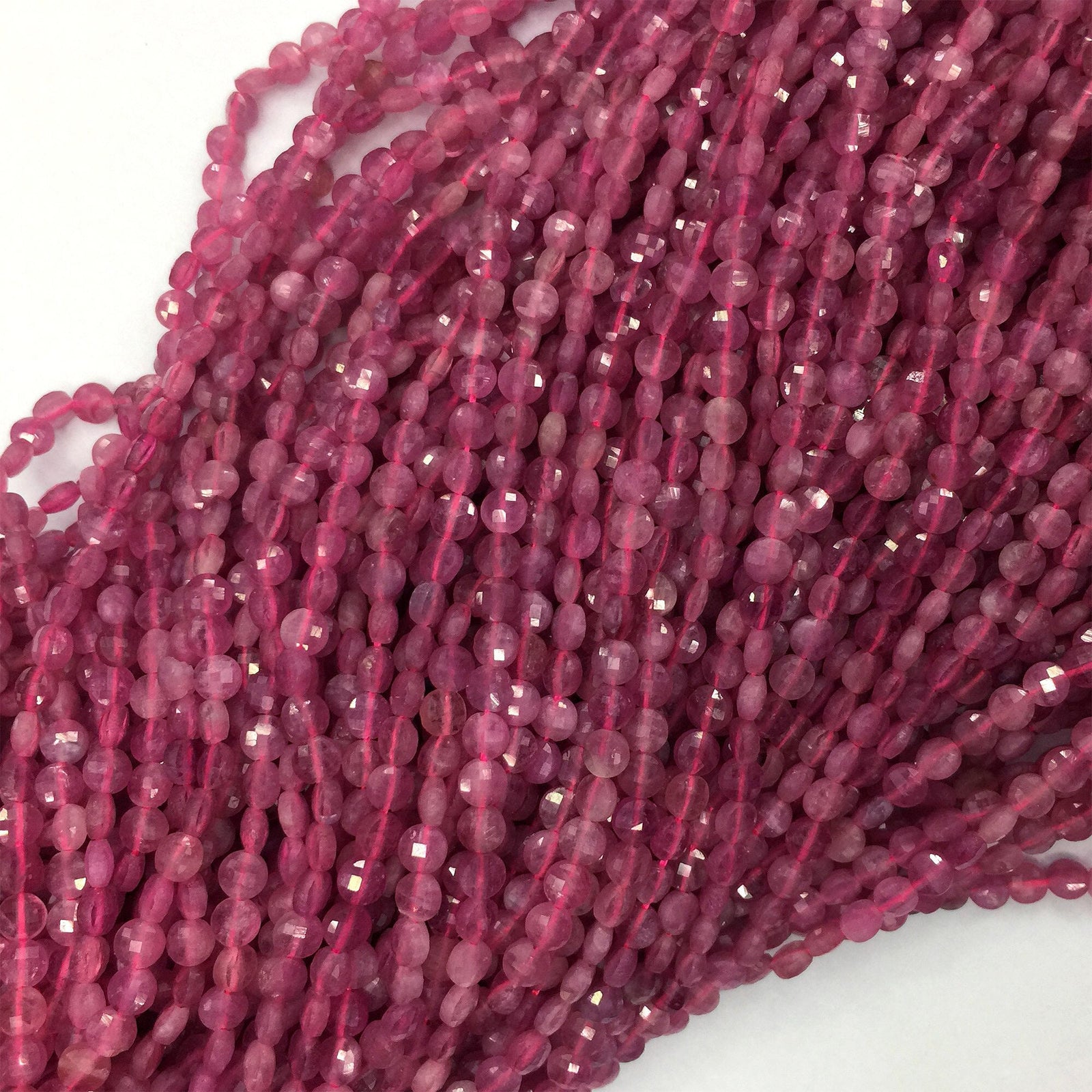 Pink turmalin mønt facetterede perler Naturlige ædelstensperler 4 mm 15''