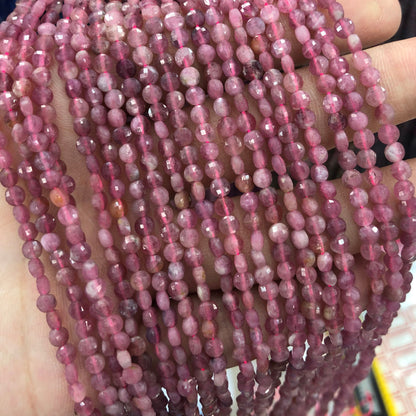 Pink Tourmaline Coin Faceted Beads Natural Gemstone Beads 4mm 15''