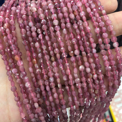 Pink Tourmaline Coin Faceted Beads Natural Gemstone Beads 4mm 15''