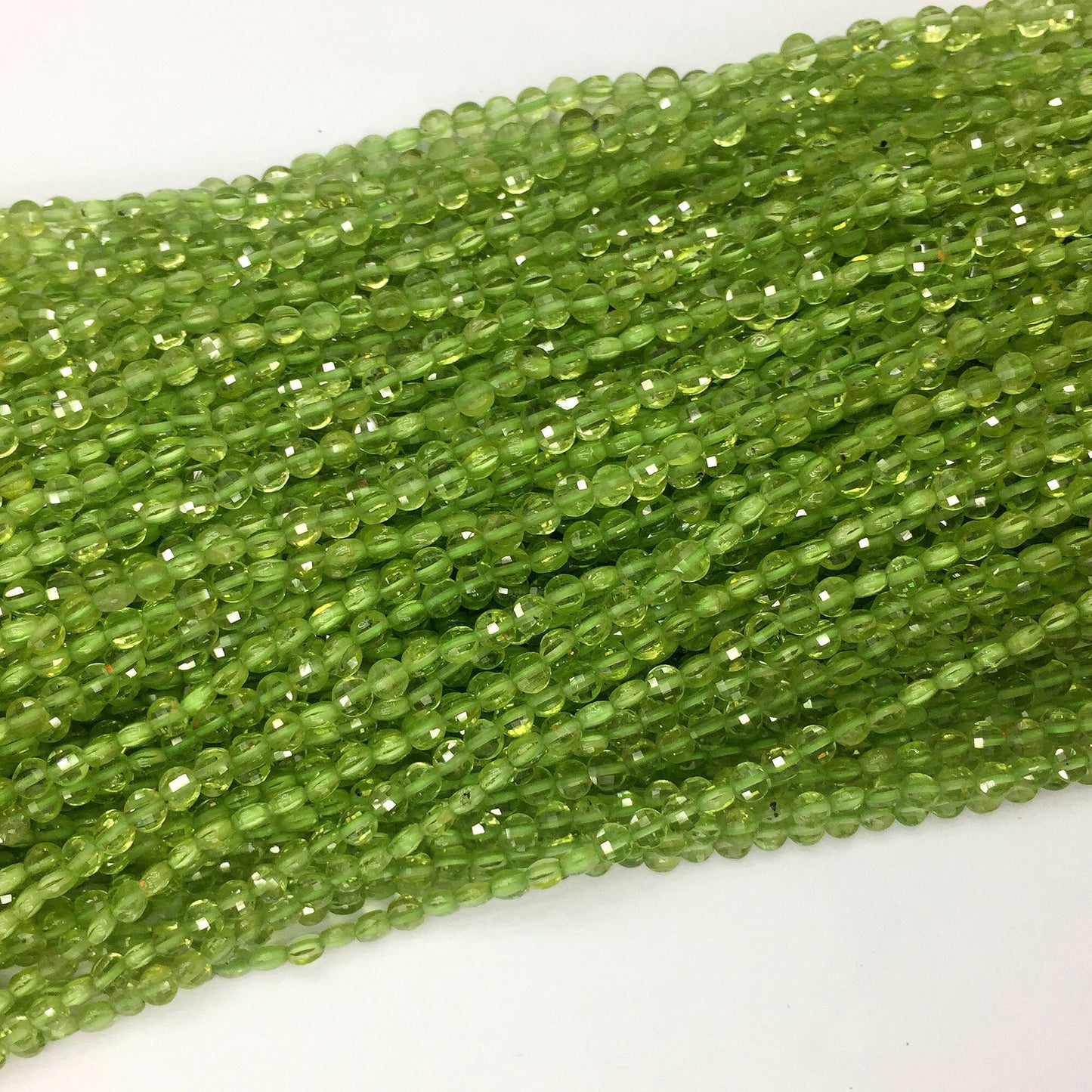 Peridot Coin Faceted Beads 4mm 15''