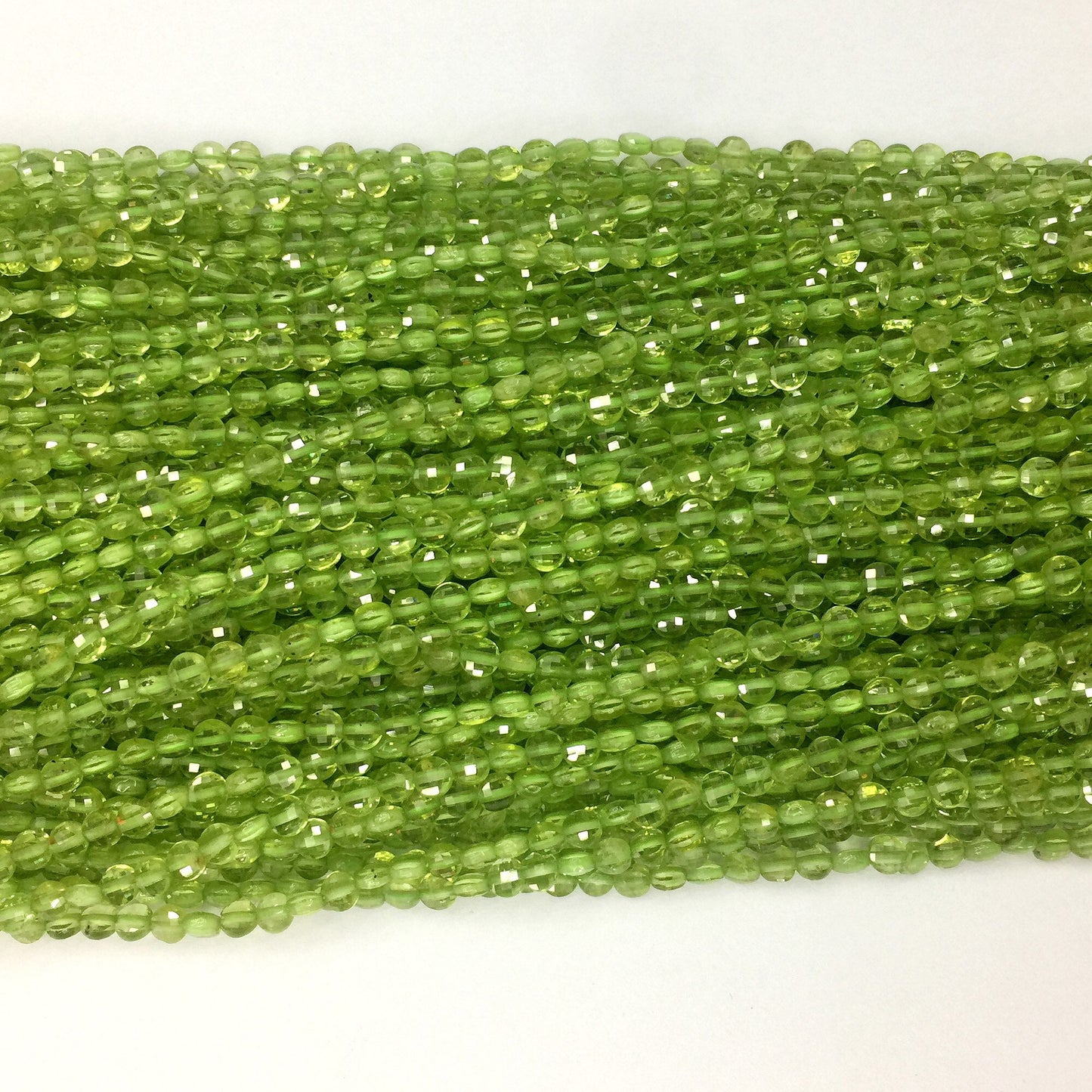 Peridot Coin Faceted Beads 4mm 15''