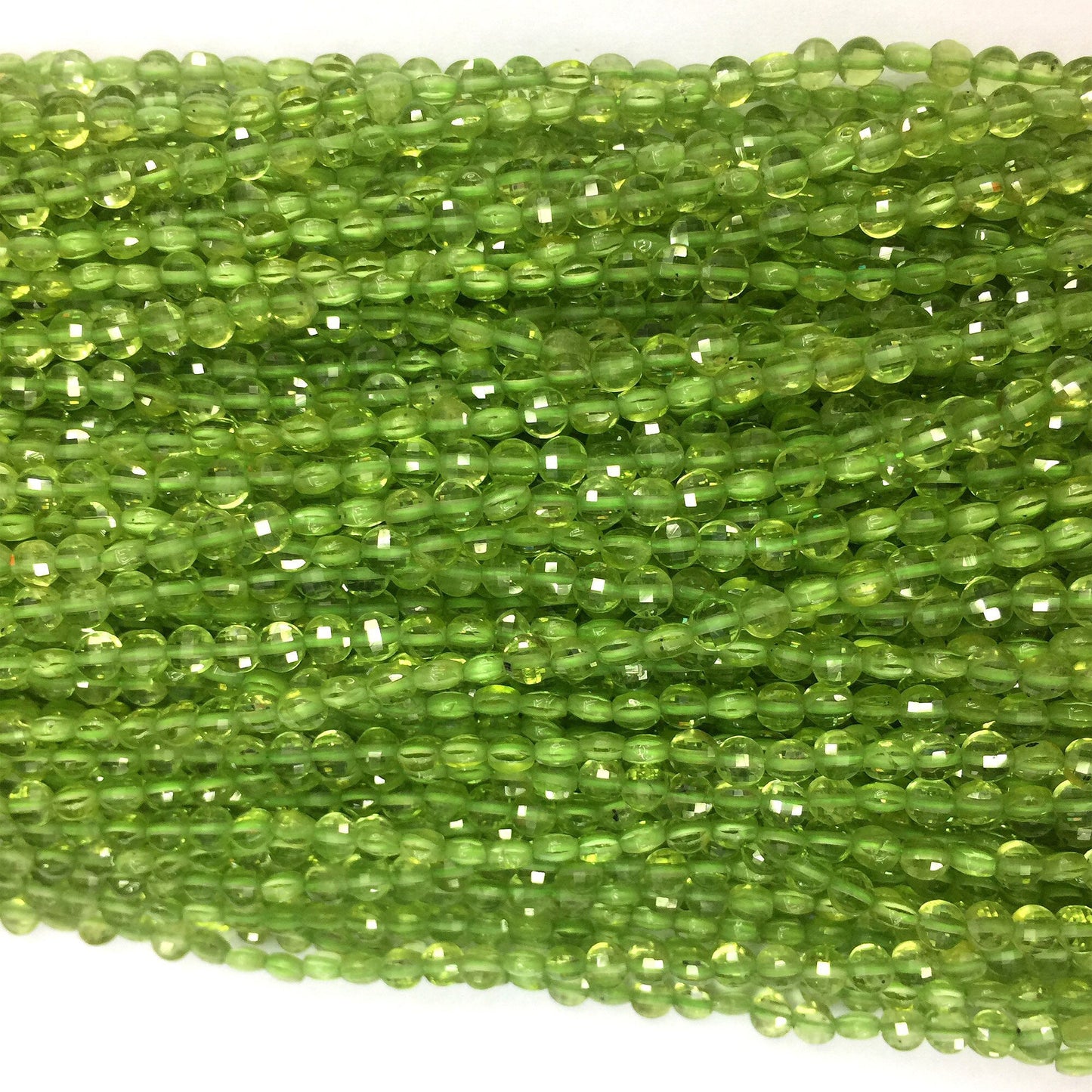 Peridot Coin Faceted Beads 4mm 15''