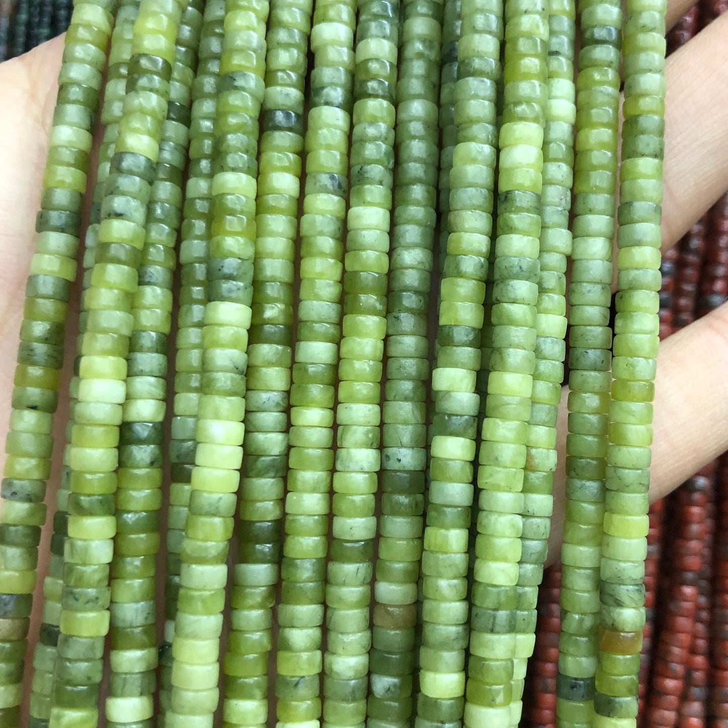 2x4mm Green Jasper Rondelle Beads  15''