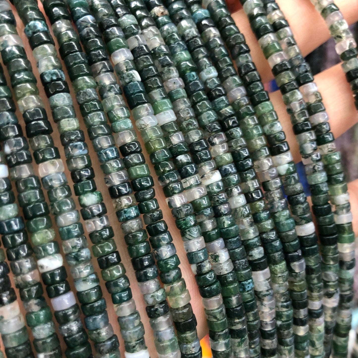 2x4mm Moss Agate Rondelle Beads 15''