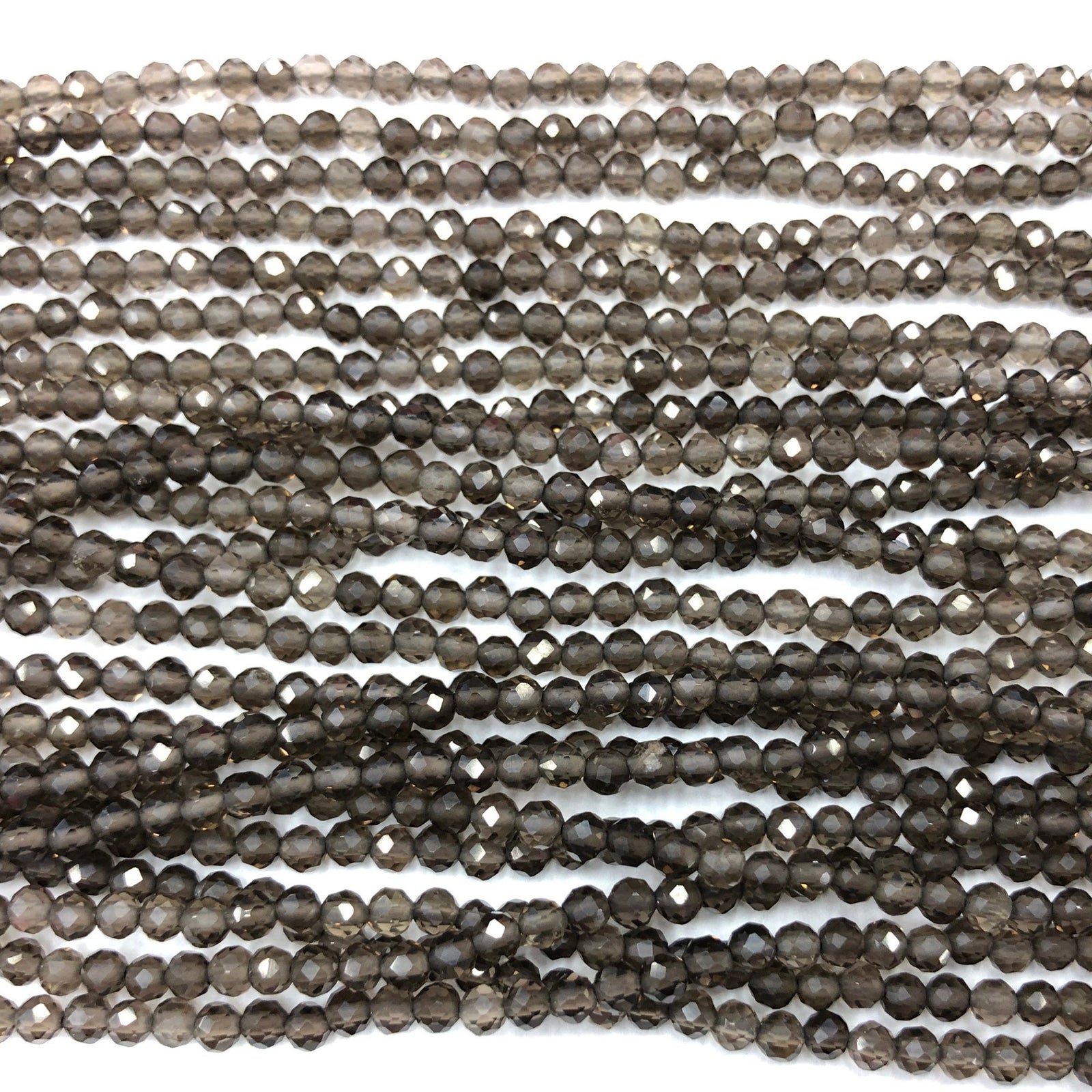 Perles à facettes en quartz fumé 2 mm 3 mm 4 mm 15''