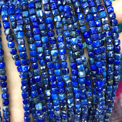 Lapis Lazuli Cube Faceted Beads 4mm 15''
