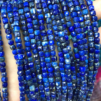 Lapis Lazuli Cube Faceted Beads 4mm 15''