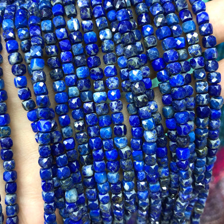 Perles à facettes en lapis-lazuli cubiques 4 mm 15''