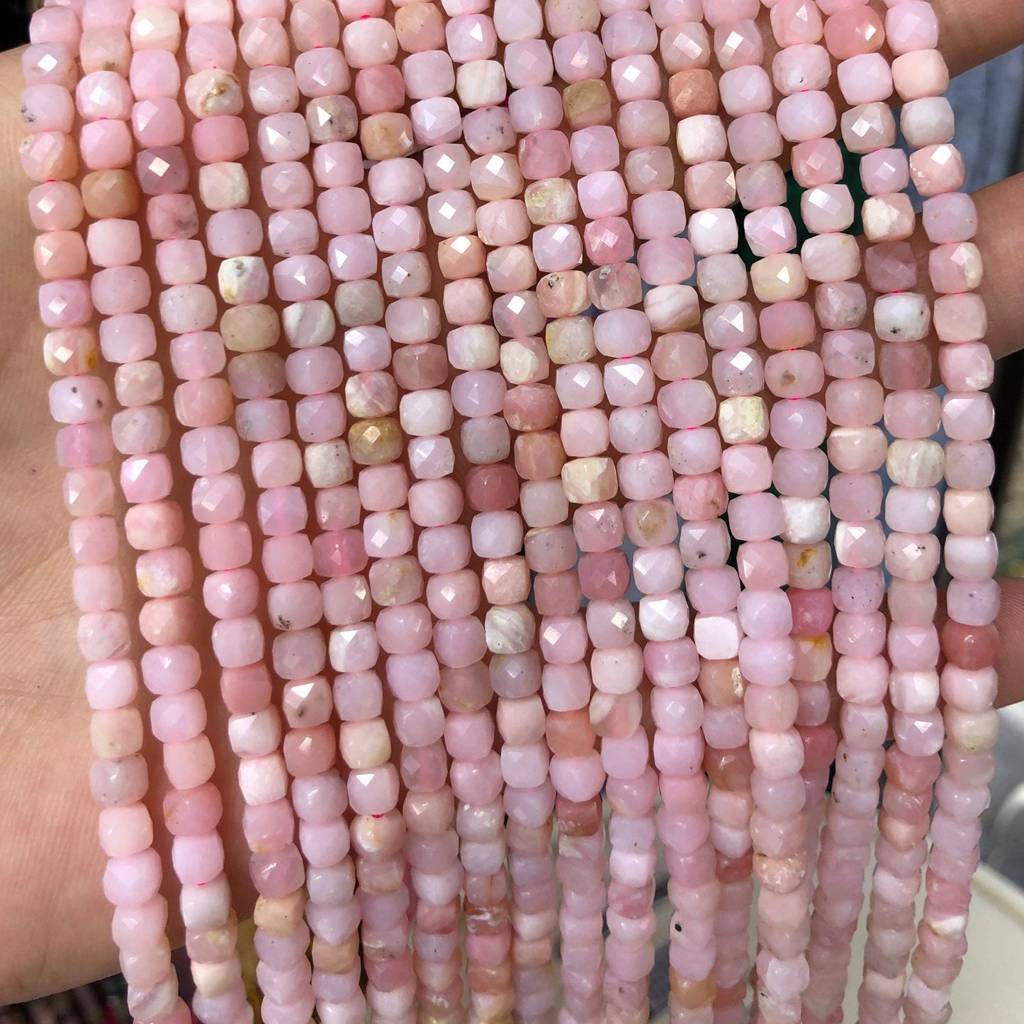 Pink Opal Cube Faceted Beads Natural Gemstone Beads 4-5mm 15''