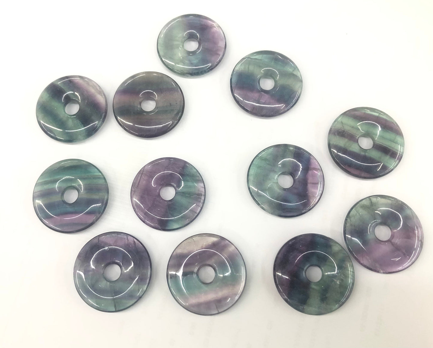 Purple Green Fluorite Donut Pendant Beads 30mm 1pc