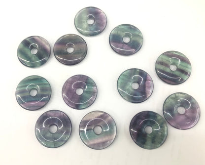 Purple Green Fluorite Donut Pendant 30mm 1pc