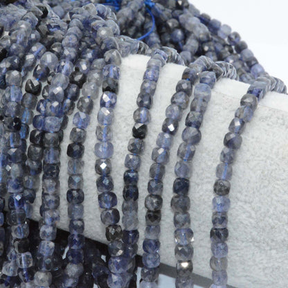 Blue Iolite Faceted Cube Beads 4mm 15''