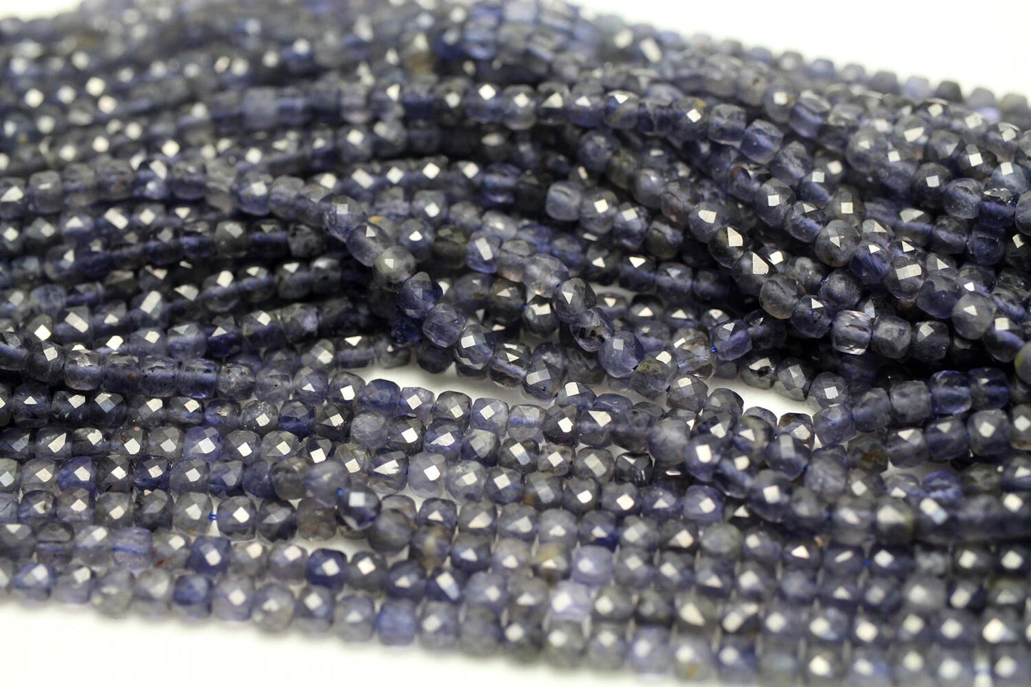 Blue Iolite Faceted Cube Beads 4mm 15''