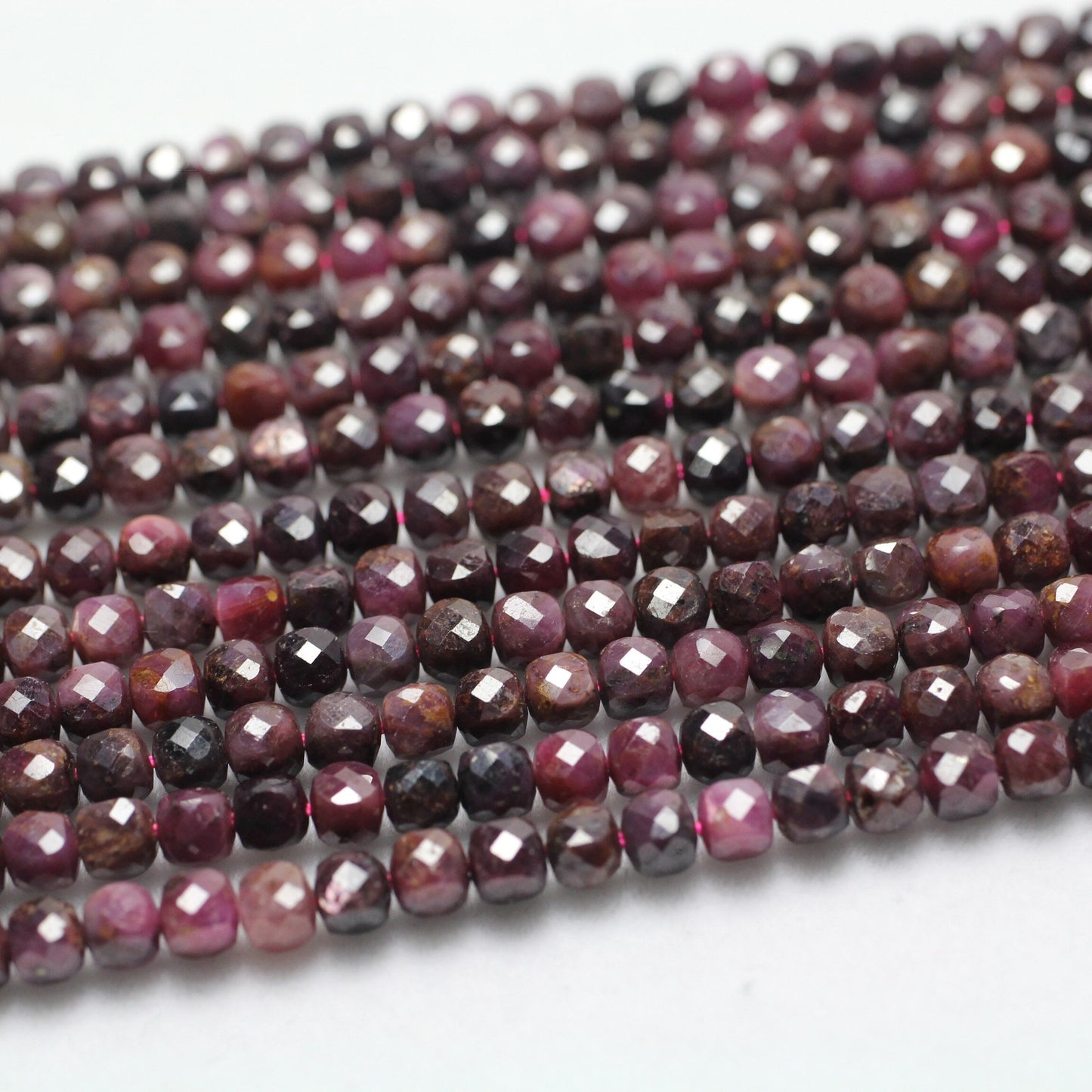 Dark Ruby Cube Faceted Beads  4mm 15''
