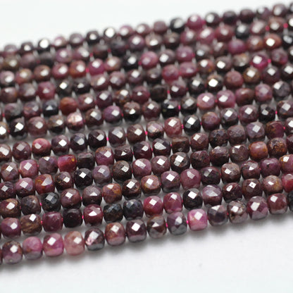 Dark Ruby Cube Faceted Beads  4mm 15''