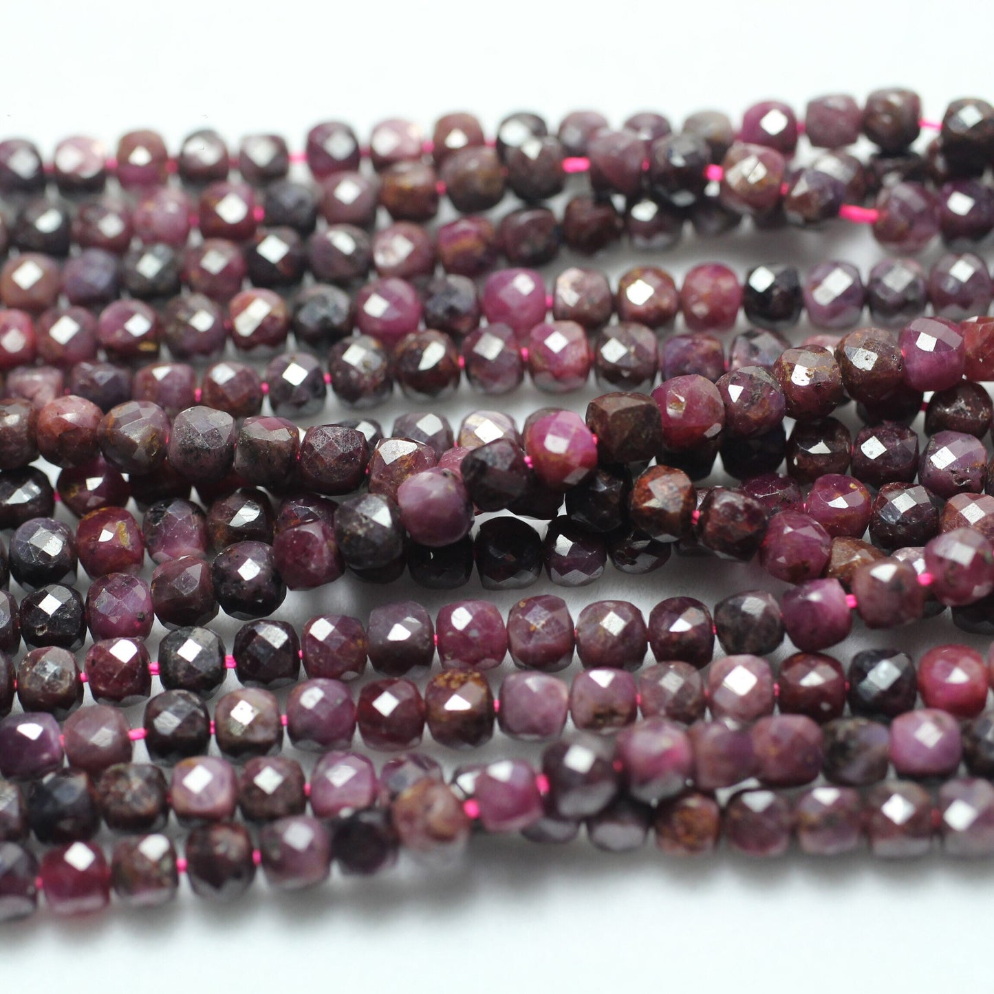 Dark Ruby Cube Faceted Beads  4mm 15''