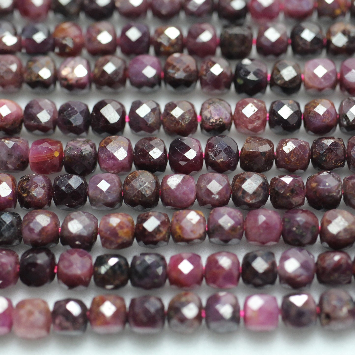 Dark Ruby Cube Faceted Beads  4mm 15''