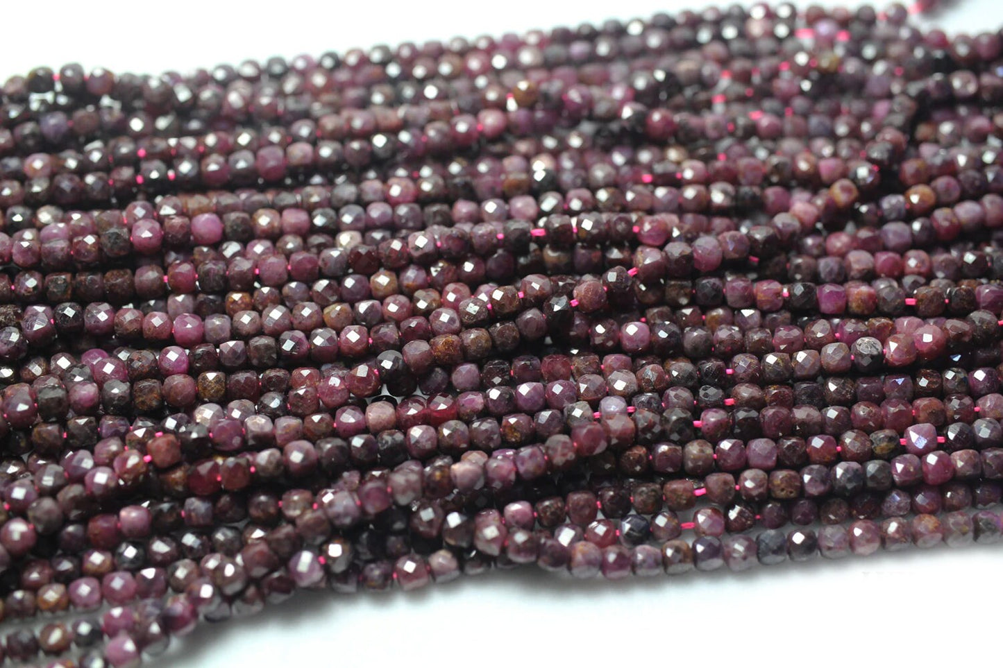 Dark Ruby Cube Faceted Beads  4mm 15''