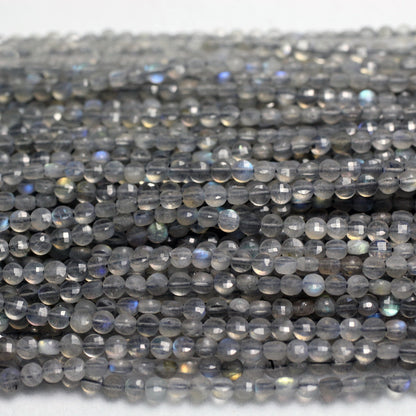 Labradorite Coin Faceted Beads 4mm 15''