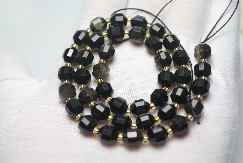 Guld Obsidian facetteret, Naturlig Ædelsten, Nugget Stone 6mm 8mm 10mm 15''