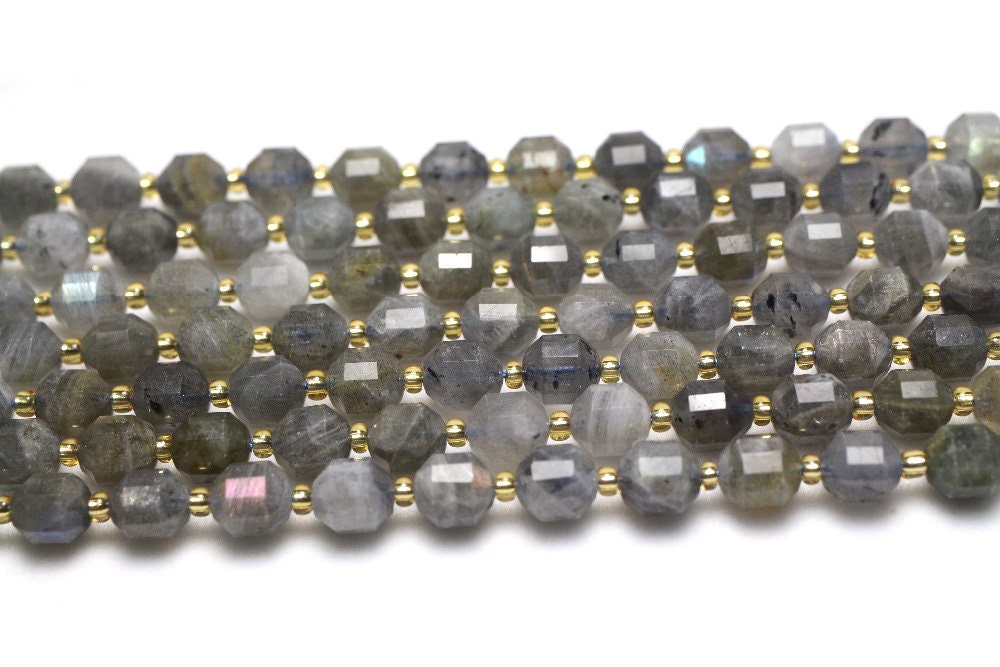 Perles à facettes en tube de labradorite 8 mm 10 mm 15''