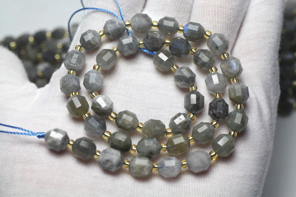 Perles à facettes en tube de labradorite 8 mm 10 mm 15''