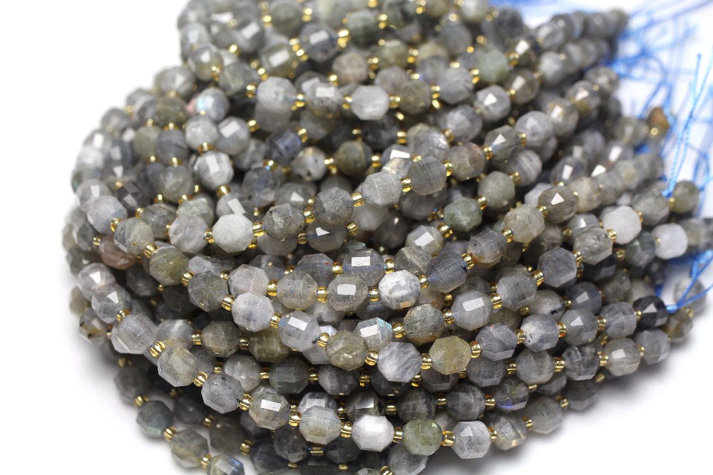 Perles à facettes en tube de labradorite 8 mm 10 mm 15''