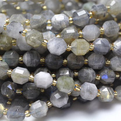 Perles à facettes en tube de labradorite 8 mm 10 mm 15''