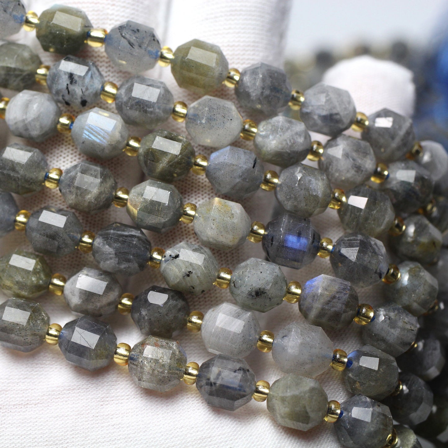 Perles à facettes en tube de labradorite 8 mm 10 mm 15''