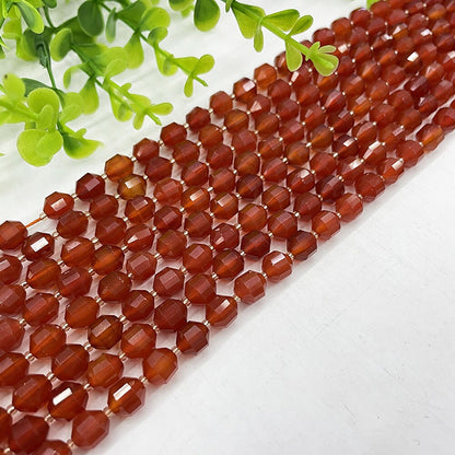 Carnelian Faceted , Natural Gemstone , Tube , Stone  7-8mm  15''