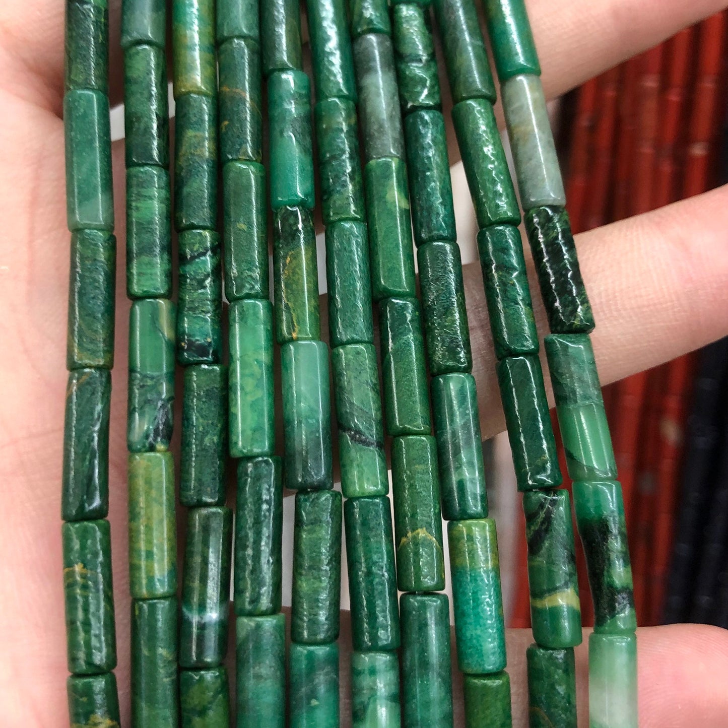 4x13mm African Jade Tube Magnesit 15''