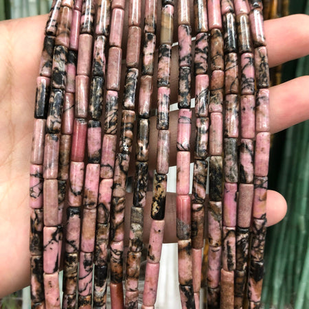 Perles de pierre tubulaire en rhodonite noire 4x13 mm 15''