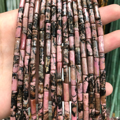 Black Rhodonite Tube Stone Beads 4x13mm 15''