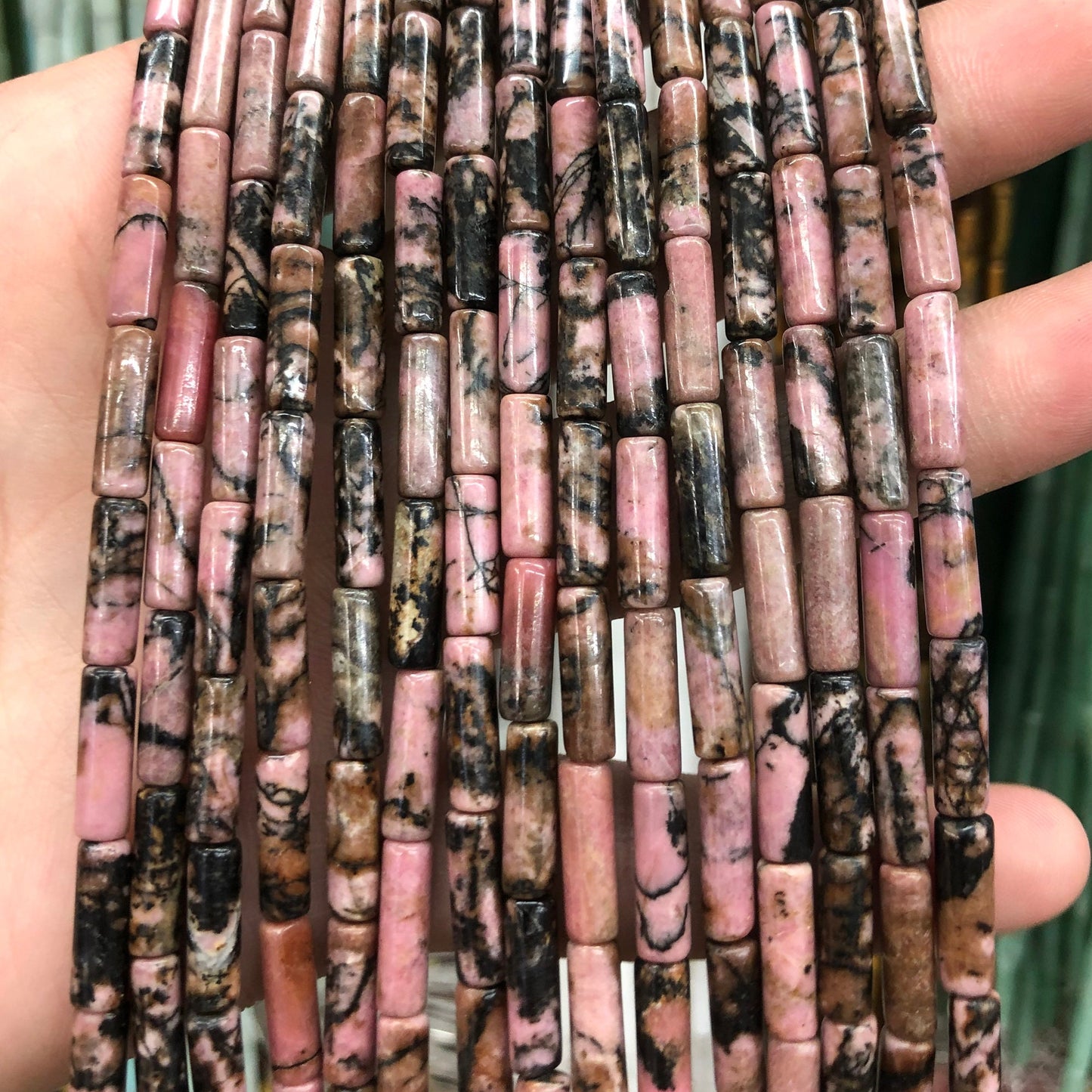 Black Rhodonite Tube Stone Beads 4x13mm 15''