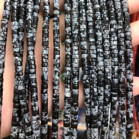 2x4mm Snowflake Obsidian Rondelle Beads 15''