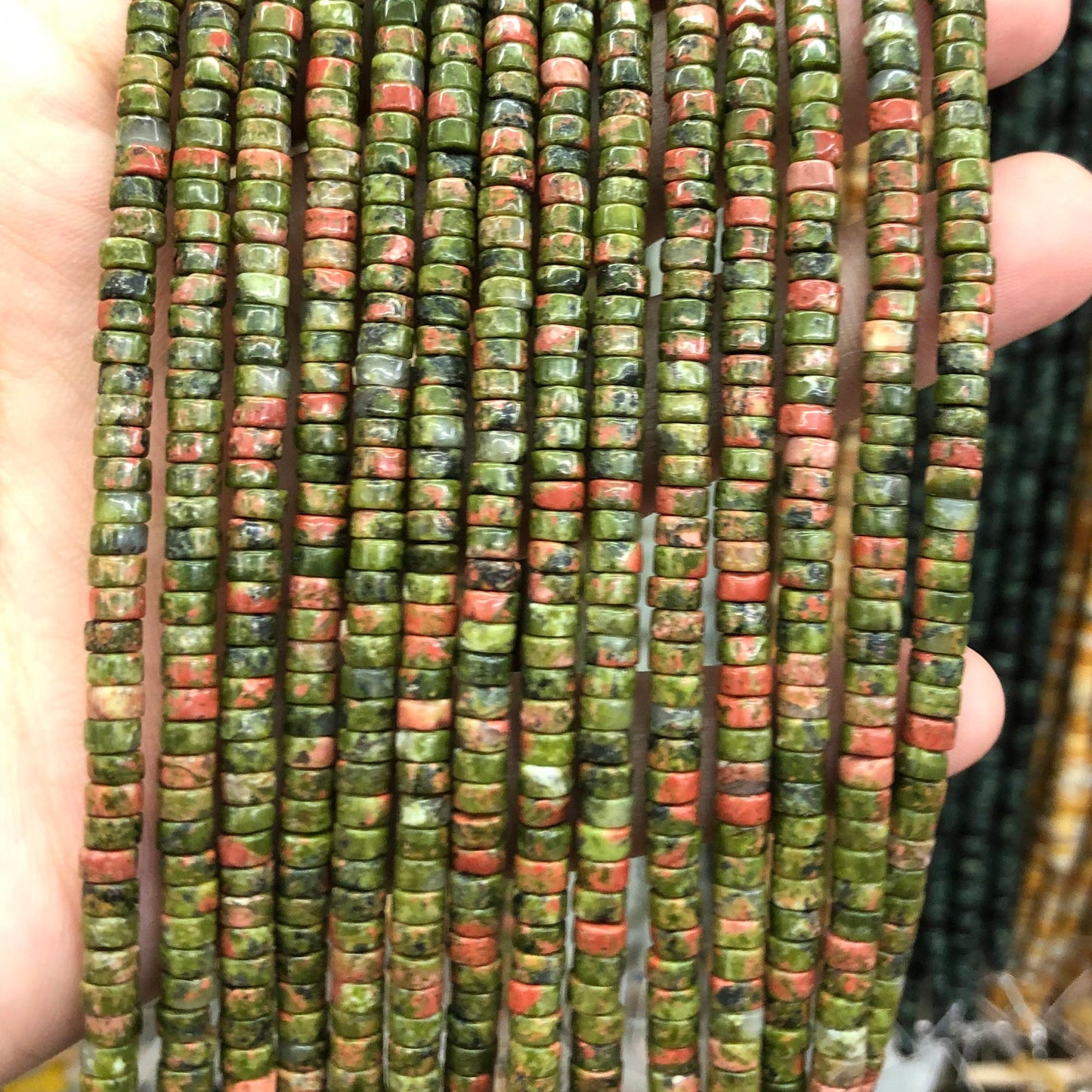 2x4mm Unakite Rondelle Beads 15''