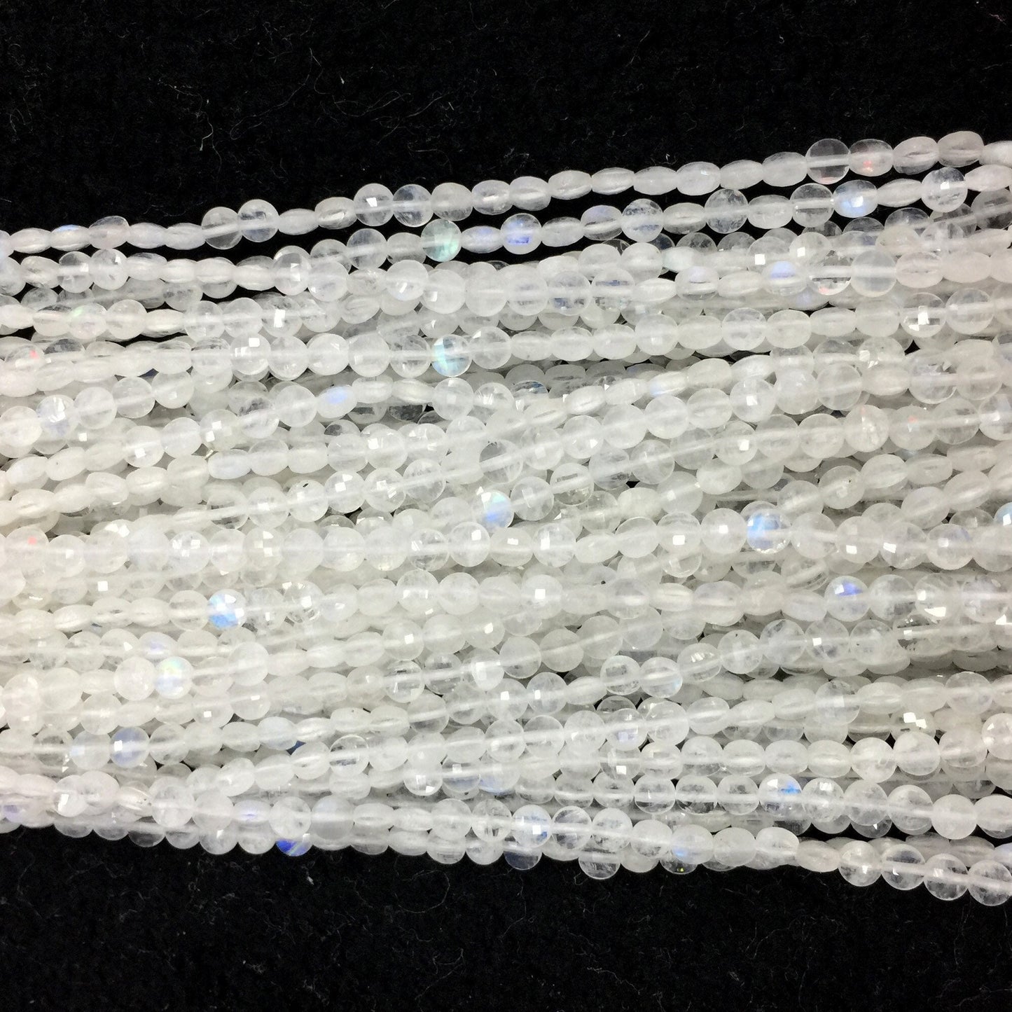 Blue Flash Moonstone Coin Faceted Beads 4mm 15''