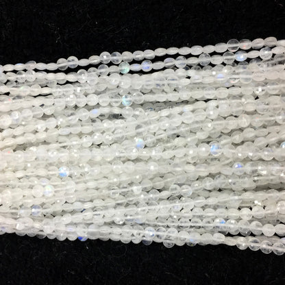 Blue Flash Moonstone Coin Faceted Beads 4mm 15''