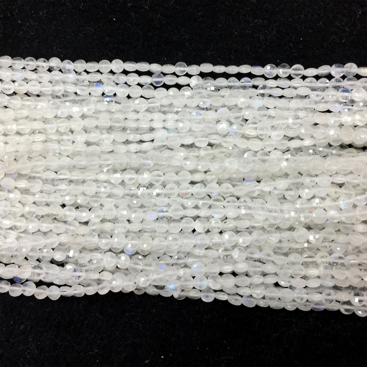 Blue Flash Moonstone Coin Faceted Beads 4mm 15''