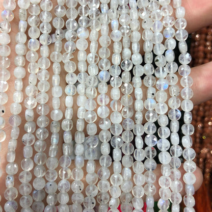 Blue Flash Moonstone Coin Faceted Beads 4mm 15''
