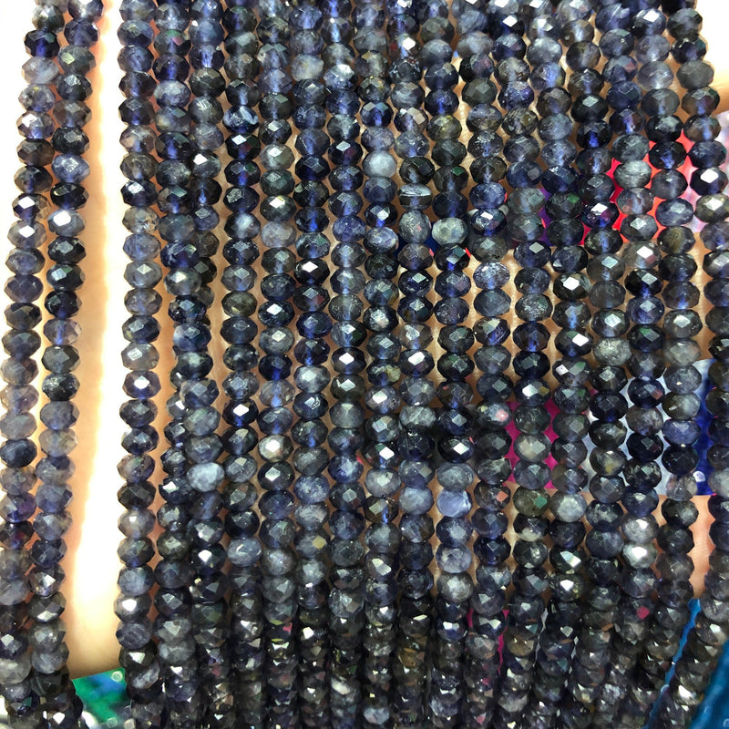Perles rondelles à facettes en iolite 2x3mm 3x4mm 15''