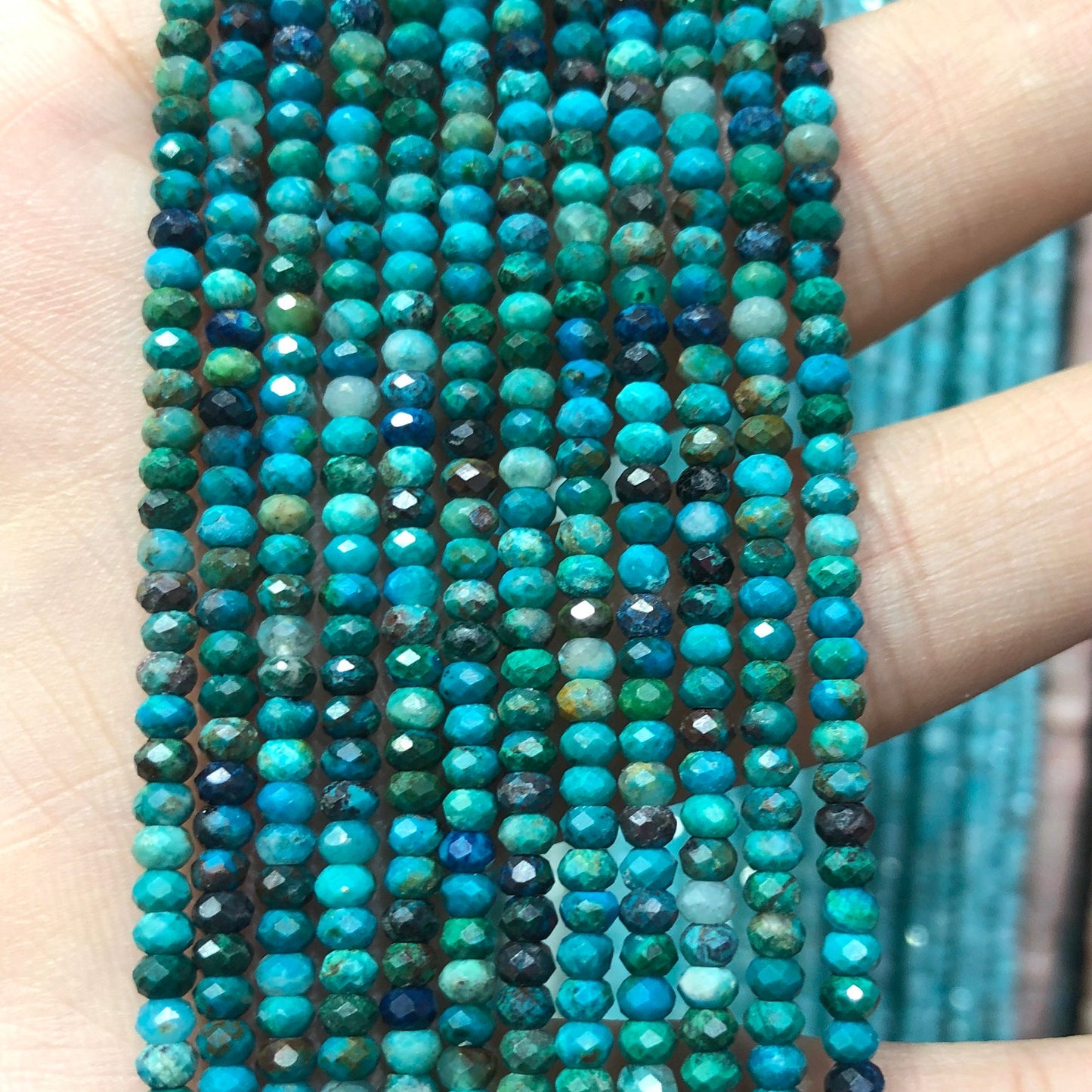 A+  Chrysocolla Rondelle Faceted Beads 2x3mm 15''