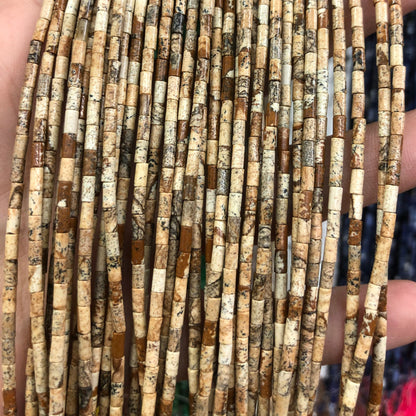 2x4mm Picture Jasper Tube Beads 15''