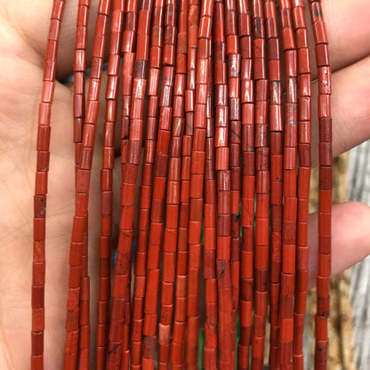 2x4 mm røde jaspis rørperler 15''