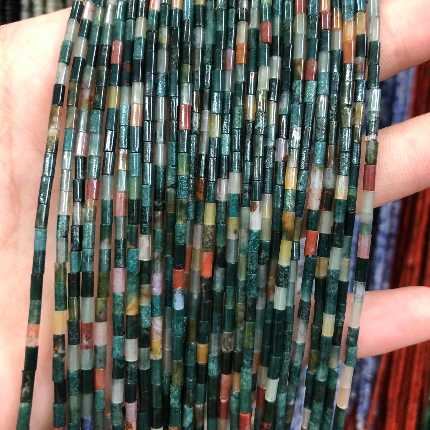 2x4mm Indian Agate Tube Beads 15''